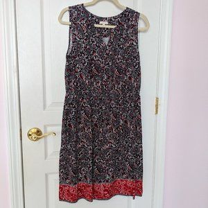 Talbots Petite 10 dress - red, navy/black and white paisley print, sleeveless